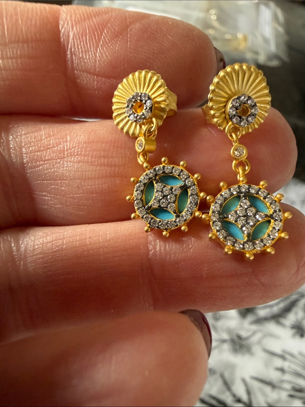Freida Rothman Vault Gold Turquoise Crystal Drop Earrings